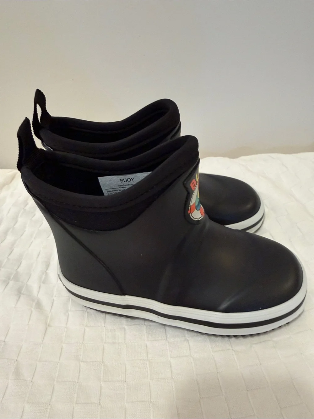 BUOY BOOTS  Black Kids Slip-On Rain & Snow Boots with Buoy Graphic